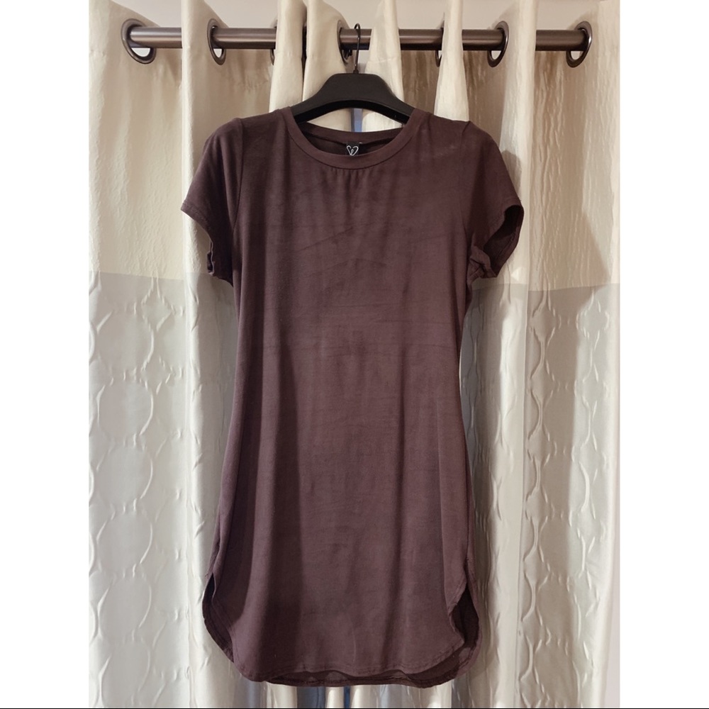 Long Brown Suede T-Shirt Dress
